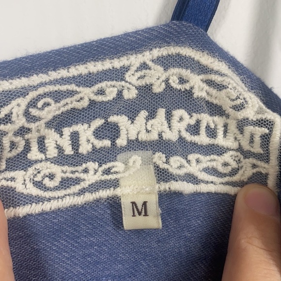 Pink Martini - Soft Chambray and Cream  Pleated MIDI Dress Size Medium - Picture 11 of 11